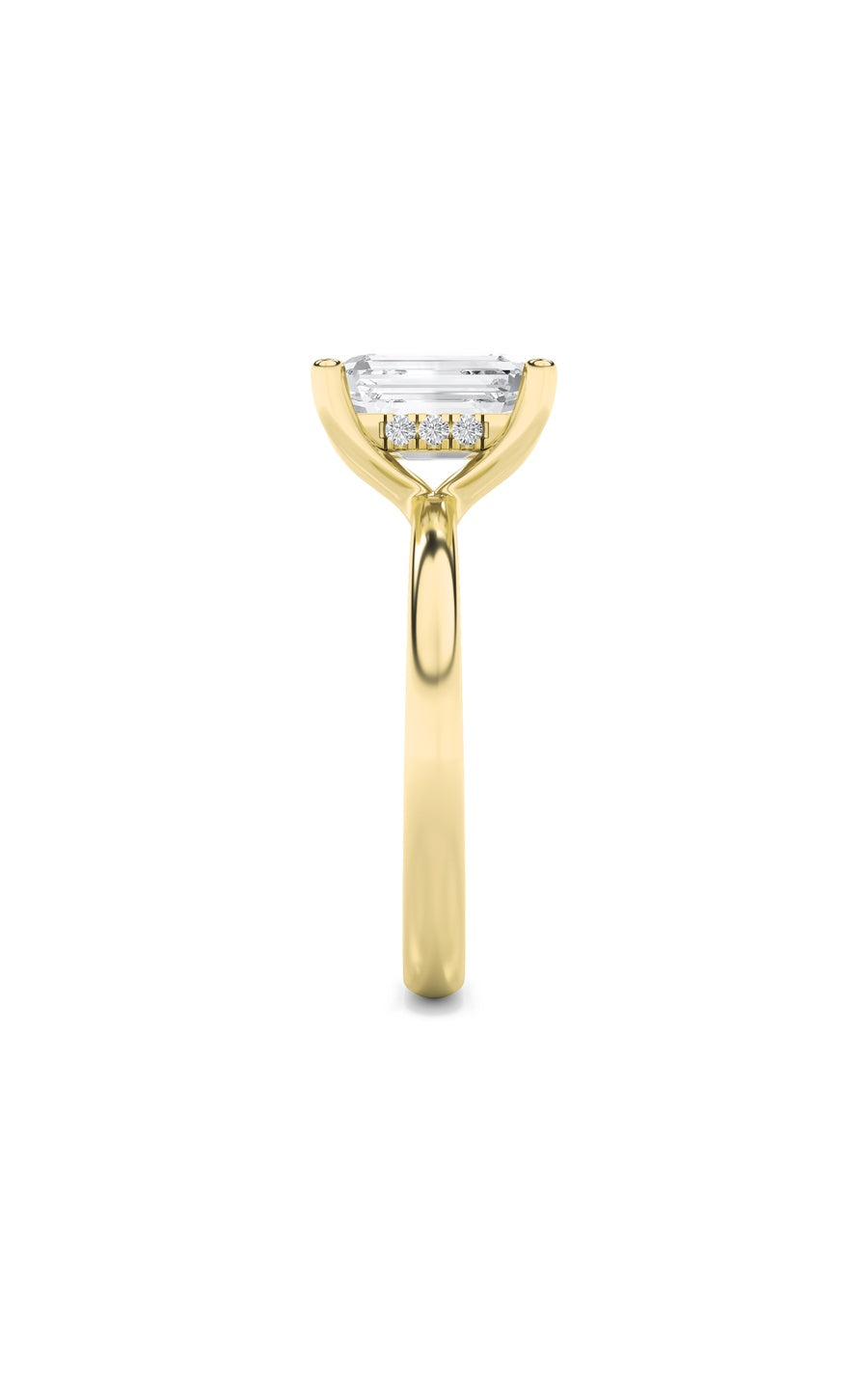 2CTW Emerald Shaped Lab Grown Diamond (F/VS) Hidden Halo Petite Shank Ring in 14K Gold