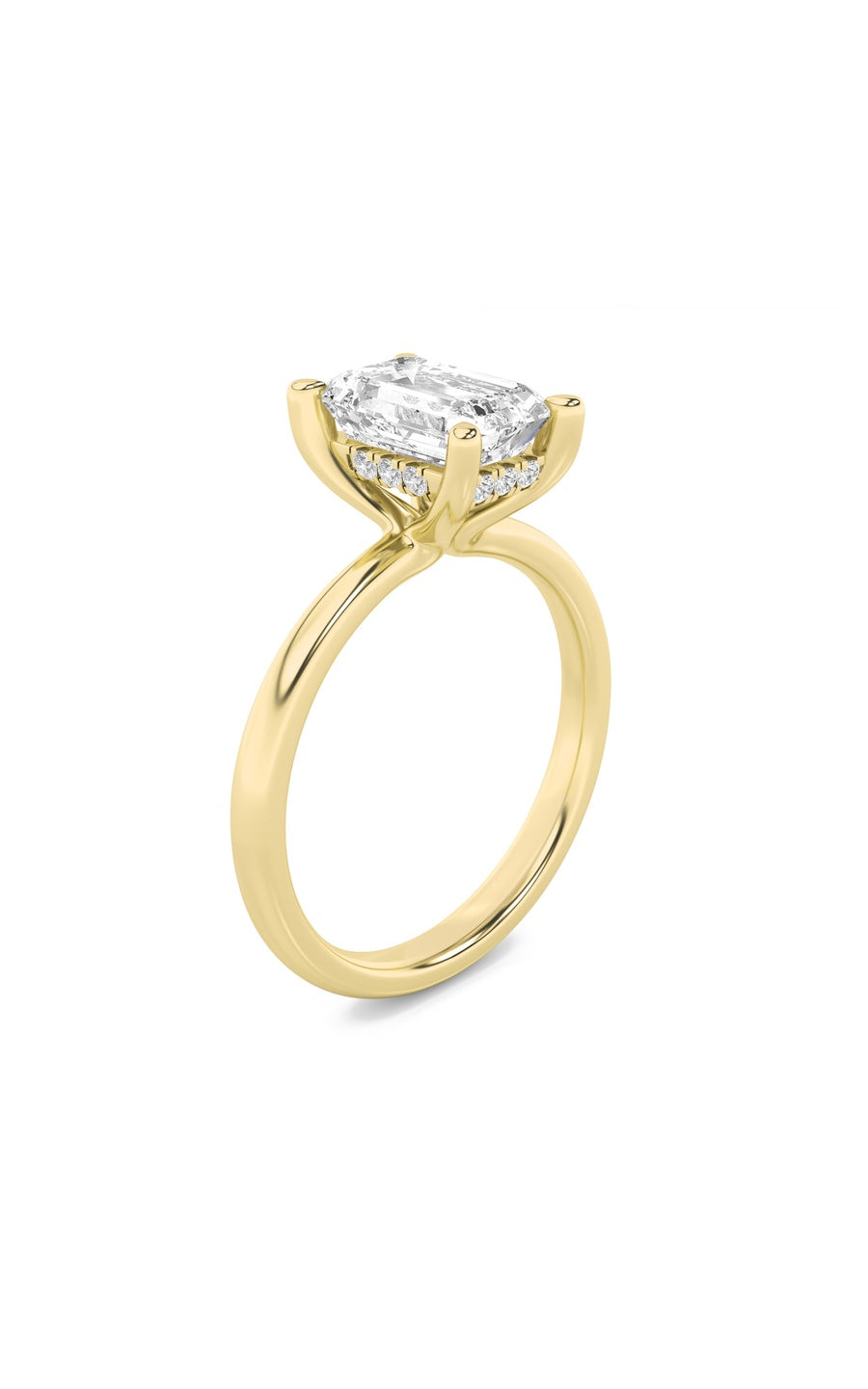 2Cttw Emerald Shaped Lab Grown Diamond (F/VS) Hidden Halo Petite Shank Ring in 14K Gold