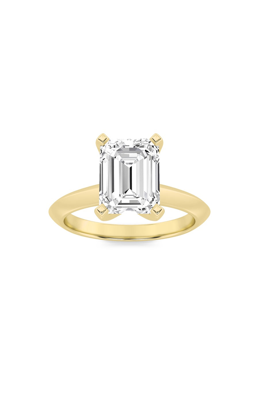 2.5Cttw Emerald Shaped Lab Grown Diamond (F/VS) Knife Edge Shank Solitaire Engagement Ring in 14K Gold