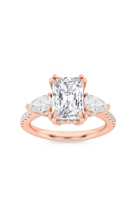 3Cttw Radiant Shaped Lab Grown Diamond (F/VS) Accented Three Stone Ring in 14K Gold