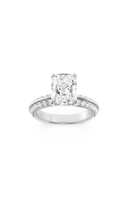 1.75Cttw Elongated Cushion Shaped Lab Grown Diamond (F/VS) Three Row Micro Pave Engagement Ring in 14K Gold