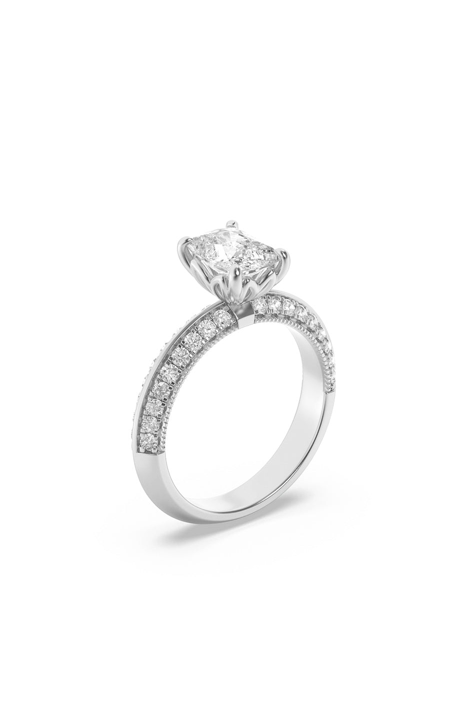 1.75Cttw Elongated Cushion Shaped Lab Grown Diamond (F/VS) Three Row Micro Pave Engagement Ring in 14K Gold