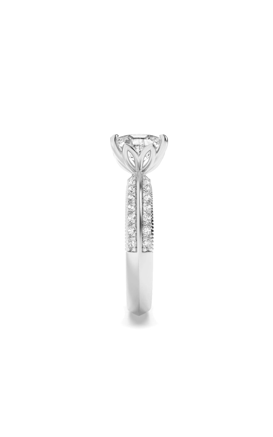 1.75Cttw Elongated Cushion Shaped Lab Grown Diamond (F/VS) Three Row Micro Pave Engagement Ring in 14K Gold