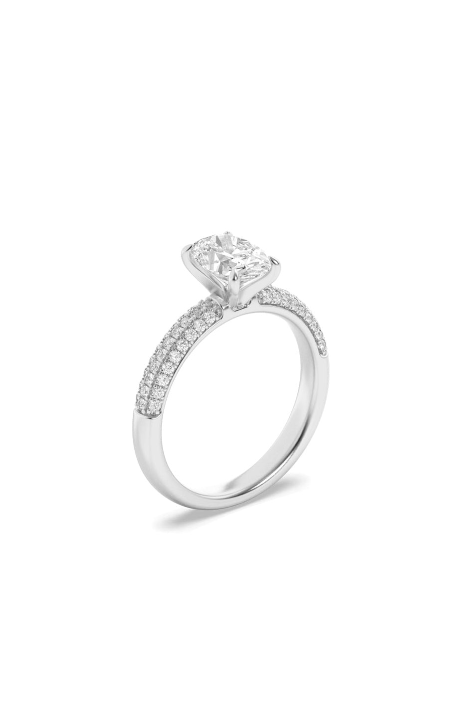 1.5Cttw Oval Shaped Lab Grown Diamond (F/VS) ThreeRow Micro Pave Engagement Ring in 14K Gold
