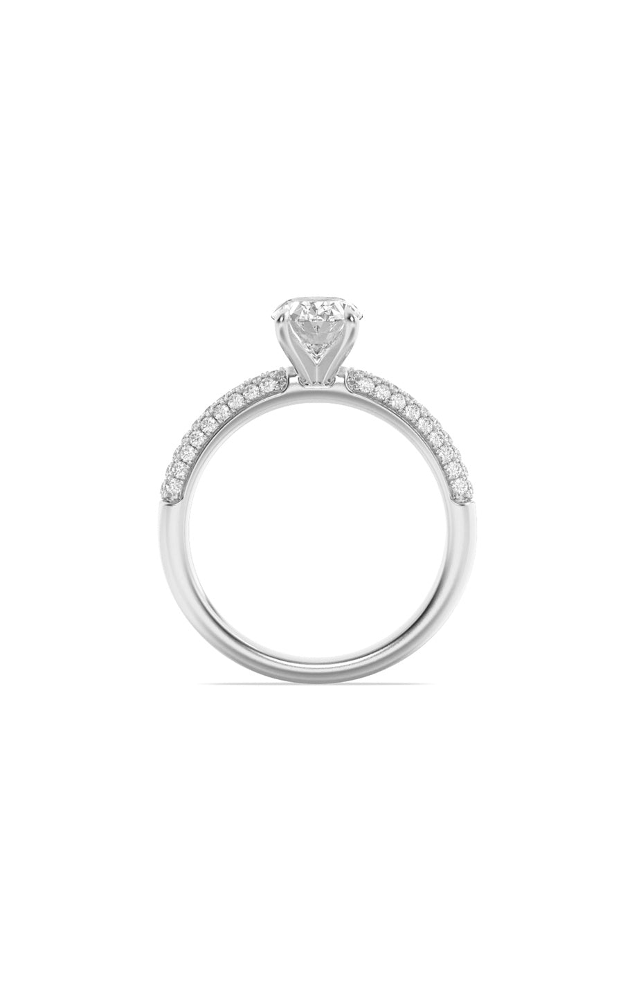 1.5Cttw Oval Shaped Lab Grown Diamond (F/VS) ThreeRow Micro Pave Engagement Ring in 14K Gold