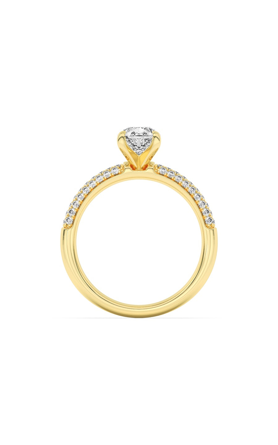 1.5Cttw Pear Shaped Lab Grown Diamond (F/VS) ThreeRow Micro Pave Engagement Ring in 14K Gold