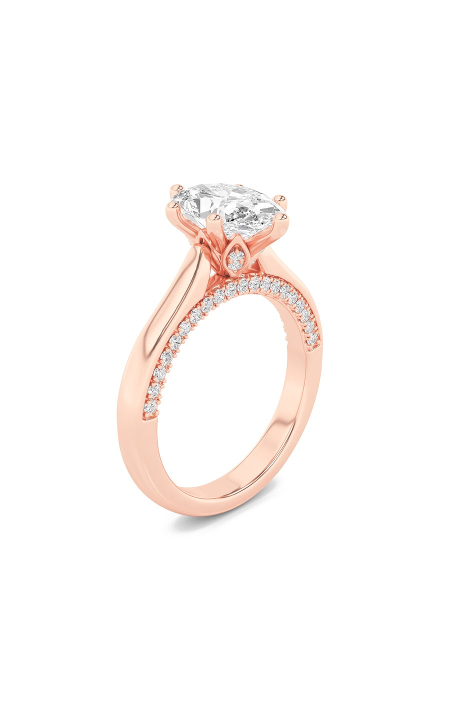 2Cttw Oval Shaped Lab Grown Diamond (F/VS) Tulip Motif Accented Engagement Ring in 14K Gold