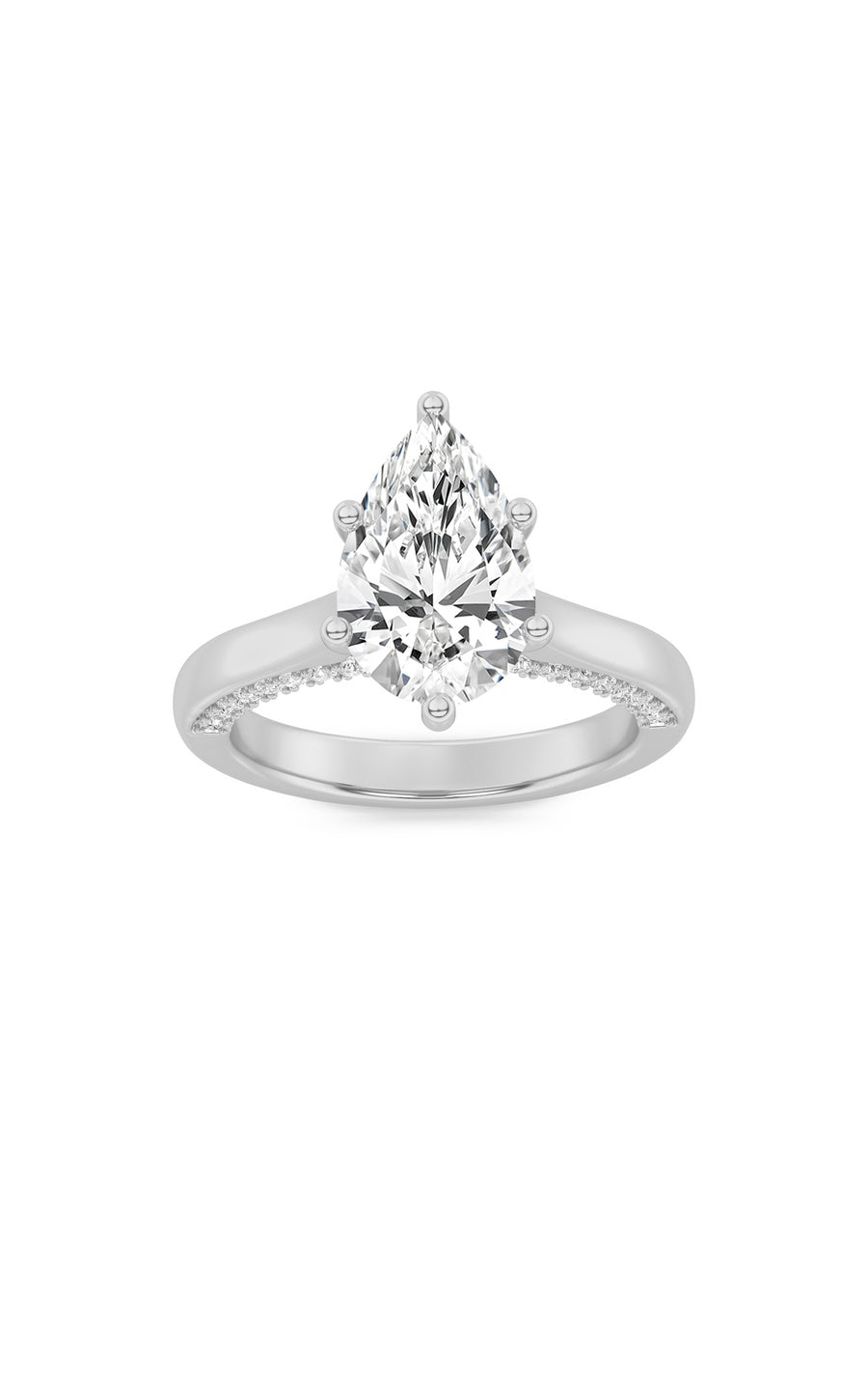1.25Cttw Pear Shaped Lab Grown Diamond (F/VS) Tulip Motif Accented Engagement Ring in 14K Gold