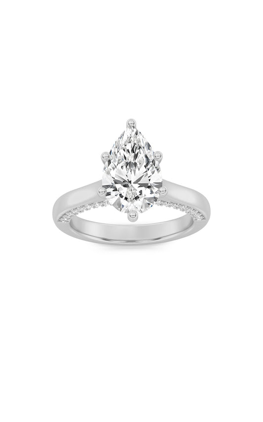 1.25Cttw Pear Shaped Lab Grown Diamond (F/VS) Tulip Motif Accented Engagement Ring in 14K Gold