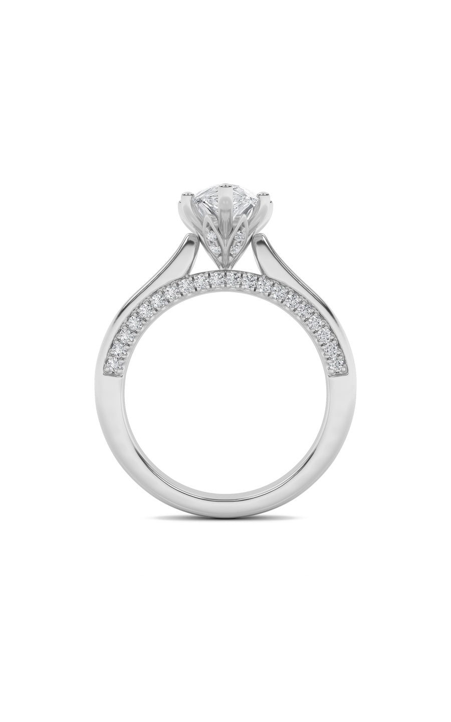 1.25Cttw Pear Shaped Lab Grown Diamond (F/VS) Tulip Motif Accented Engagement Ring in 14K Gold