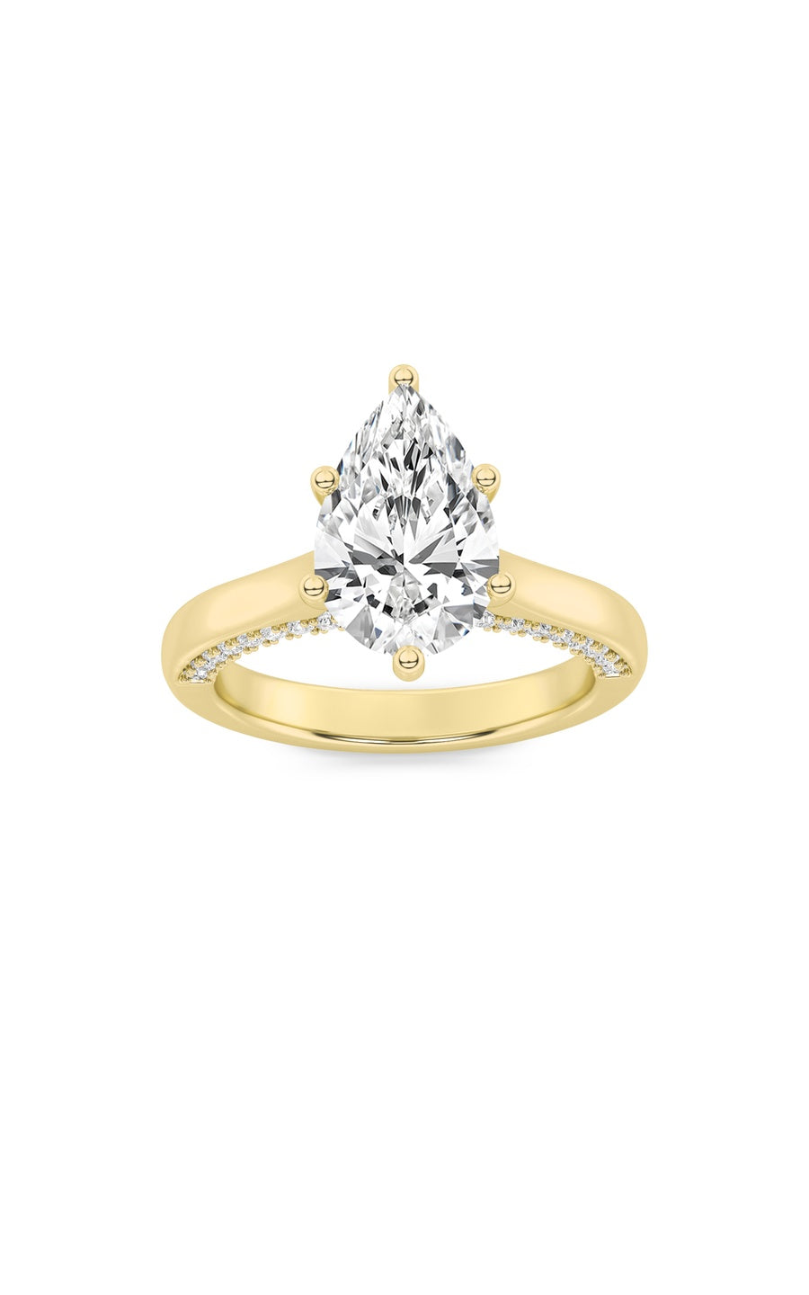 2Cttw Pear Shaped Lab Grown Diamond (F/VS) Tulip Motif Accented Engagement Ring in 14K Gold