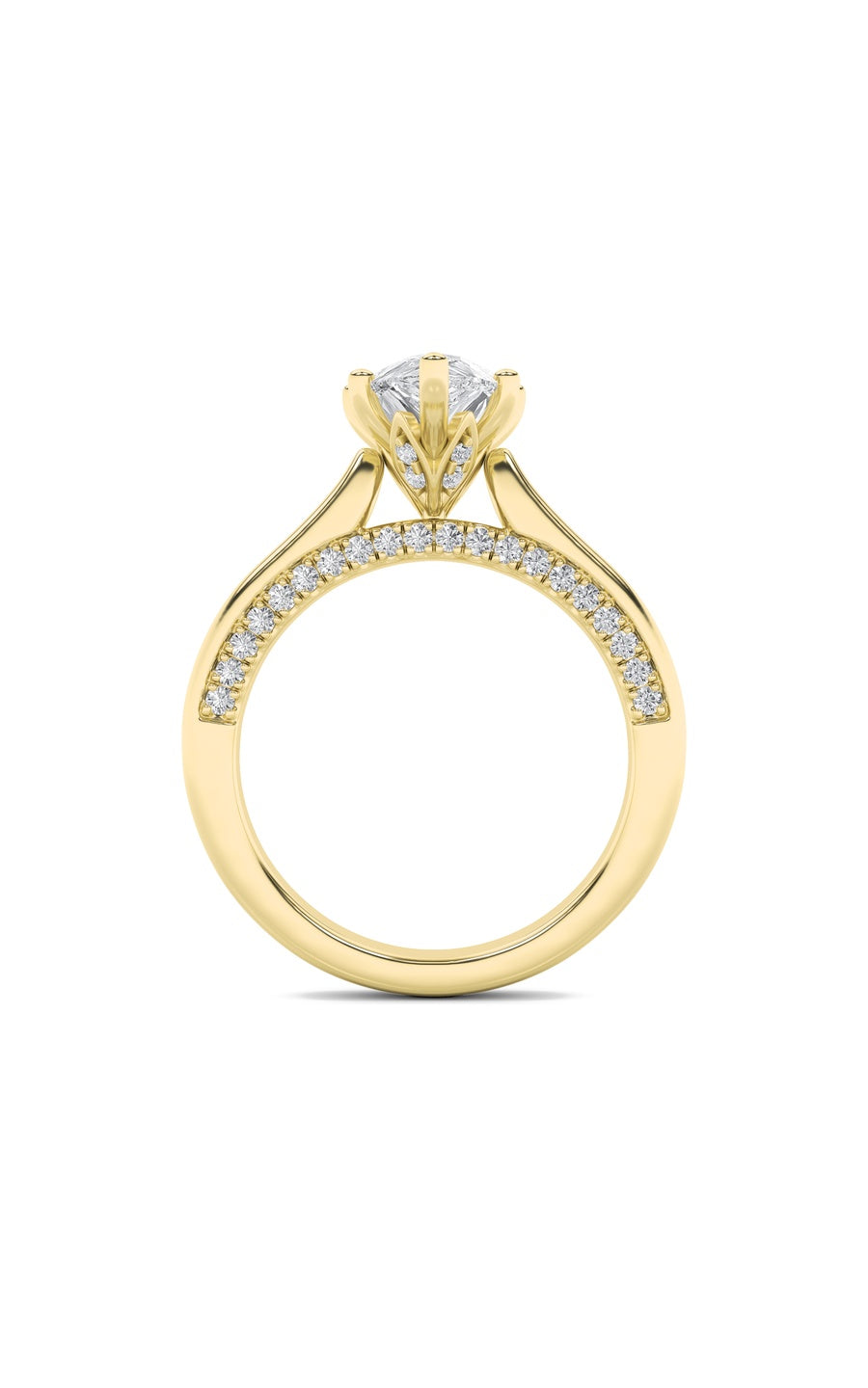 2Cttw Pear Shaped Lab Grown Diamond (F/VS) Tulip Motif Accented Engagement Ring in 14K Gold