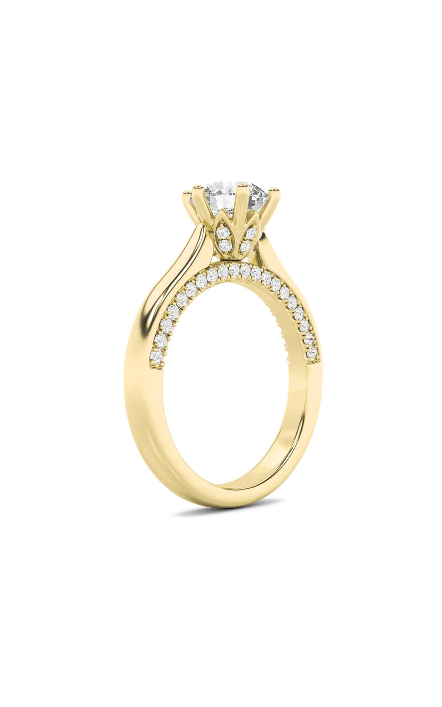 2Cttw Round Shaped Lab Grown Diamond (F/VS) TulipMotif Accented Engagement Ring in 14K Gold