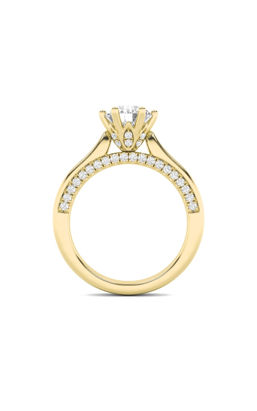 2Cttw Round Shaped Lab Grown Diamond (F/VS) TulipMotif Accented Engagement Ring in 14K Gold