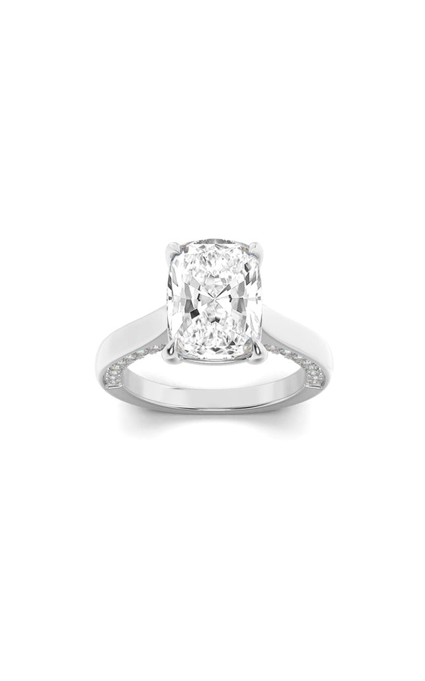 2.5Cttw Elongated Cushion Shaped Lab Grown Diamond (F/VS) Accented Bridge Shank Engagement Ring in 14K Gold