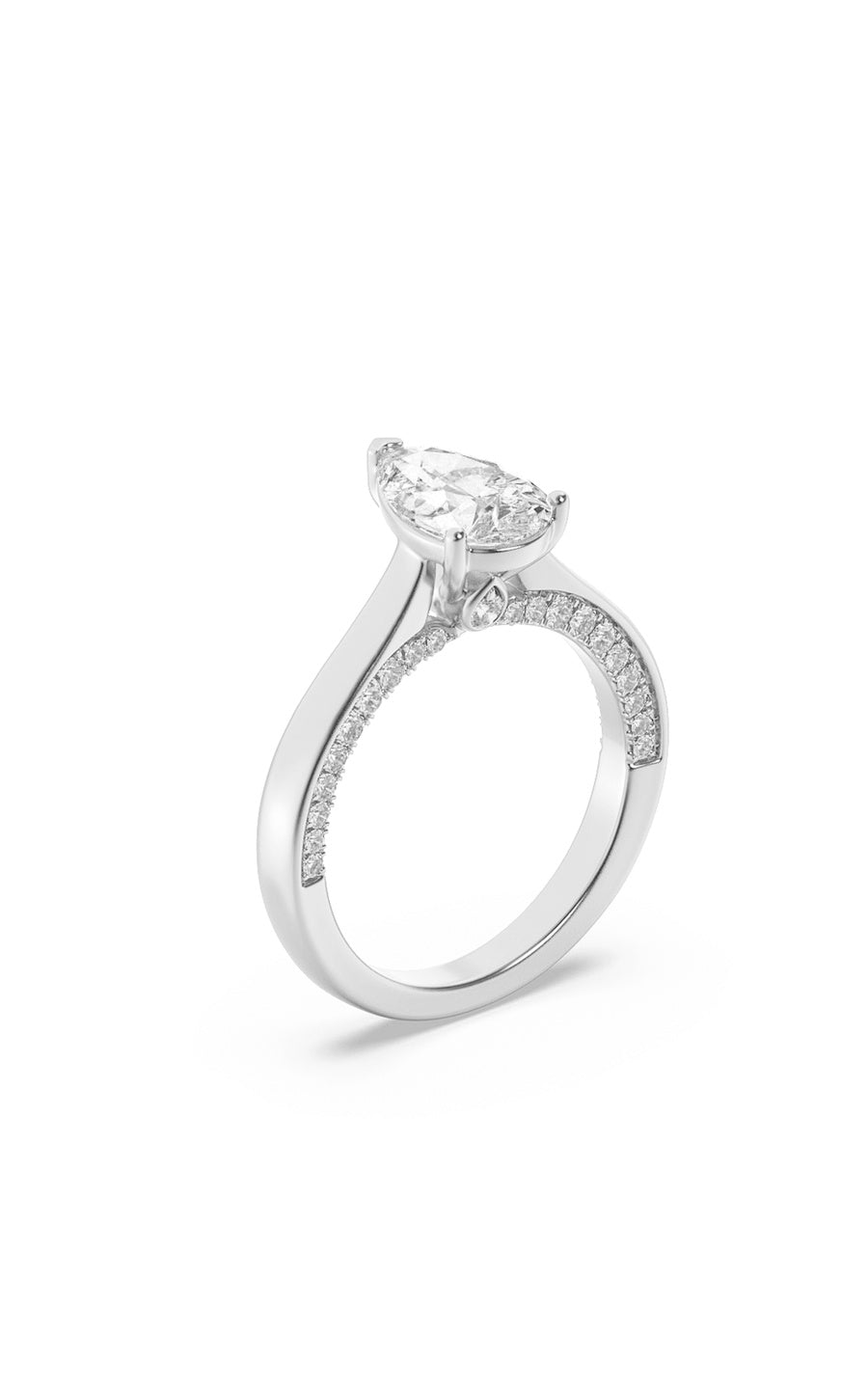 2Cttw Pear Shaped Lab Grown Diamond (F/VS) Accented Bridge Shank Engagement Ring in 14K Gold