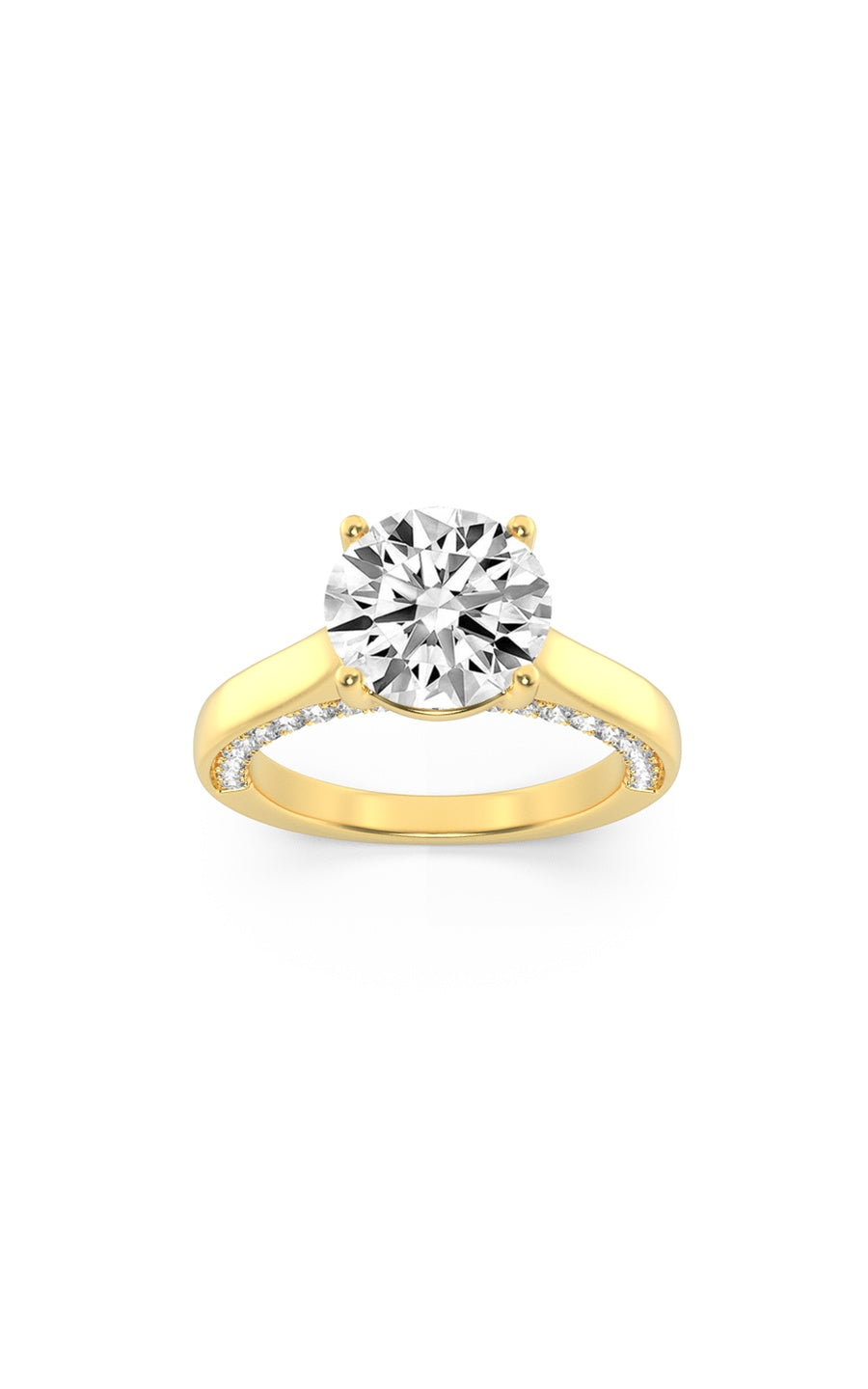 2Cttw Round Shaped Lab Grown Diamond (F/VS) Accented Bridge Shank Engagement Ring in 14K Gold