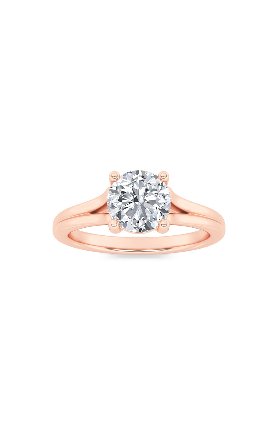 1Cttw Round Shaped Lab Grown Diamond (F/VS) SplitShank Solitaire Engagement Ring in 14K Gold