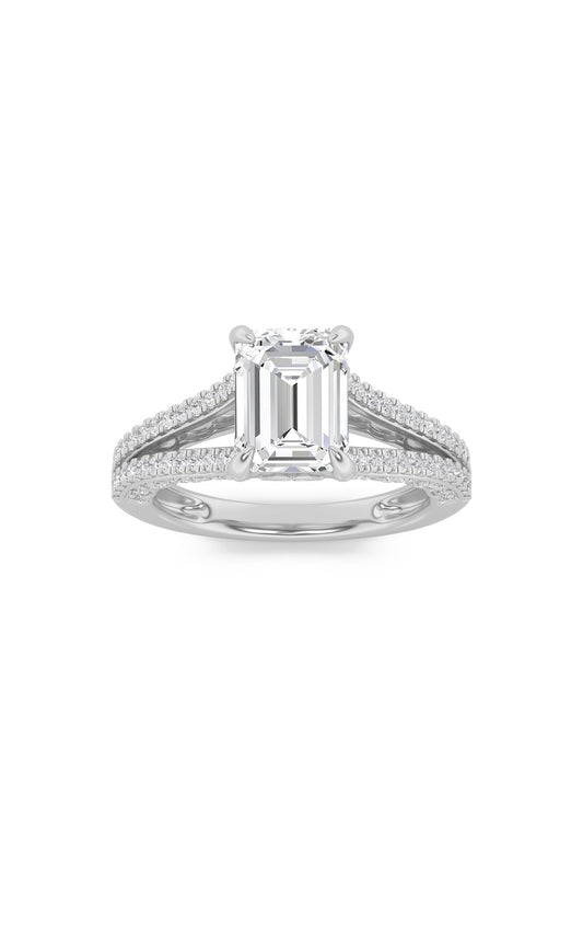 2Cttw Emerald Shaped Lab Grown Diamond (G/VS) Split Shank Accented Engagement Ring in 14K Gold