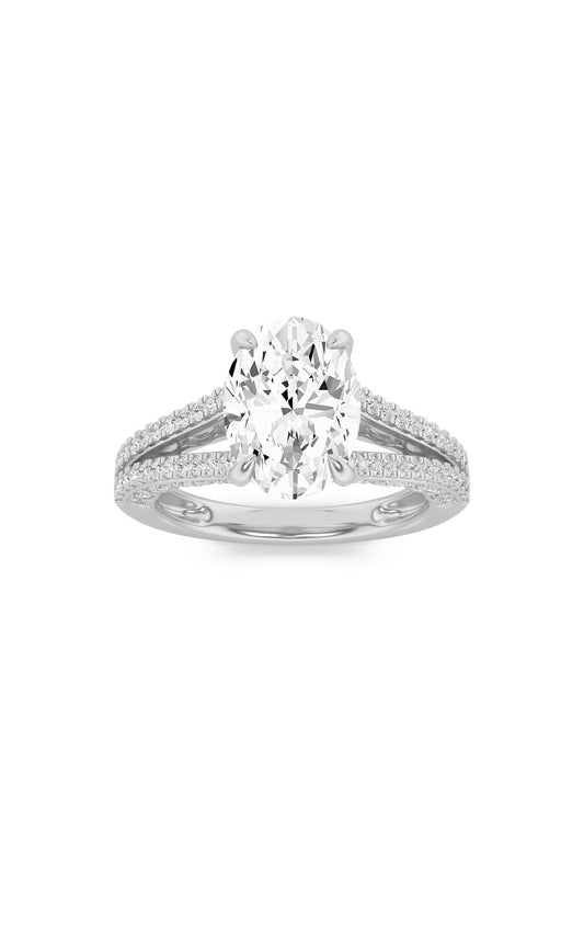 2Cttw Oval Shaped Lab Grown Diamond (F/VS) Split Shank Accented Engagement Ring in 14K Gold