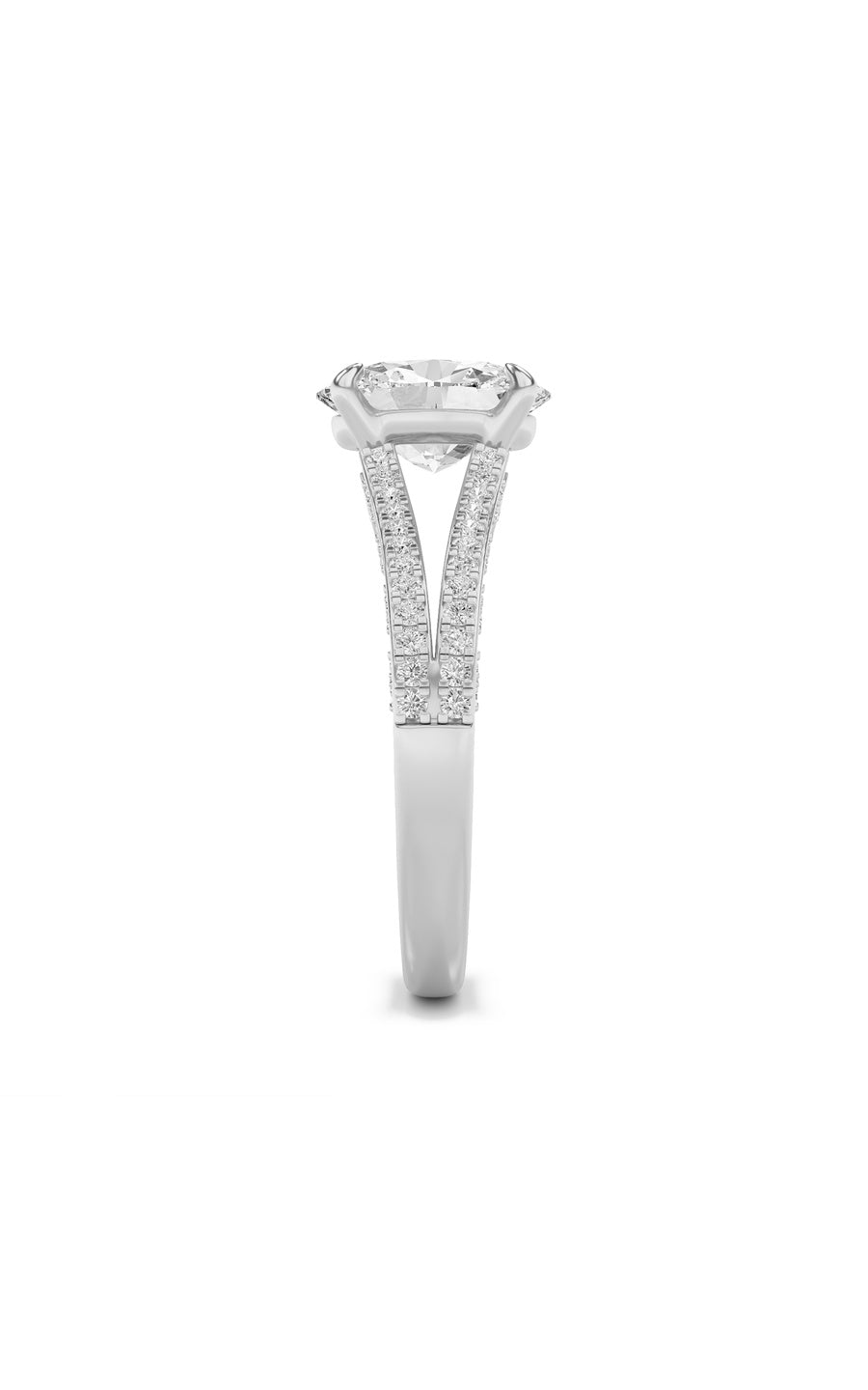 2Cttw Oval Shaped Lab Grown Diamond (F/VS) Split Shank Accented Engagement Ring in 14K Gold