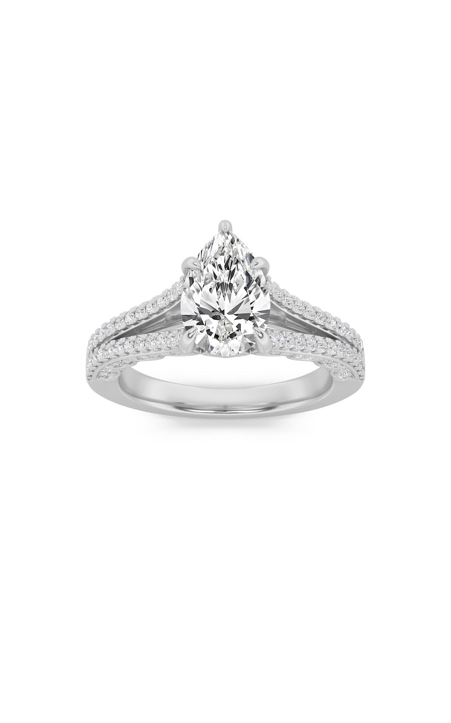 2Cttw Pear Shaped Lab Grown Diamond (F/VS) Split Shank Accented Engagement Ring in 14K Gold