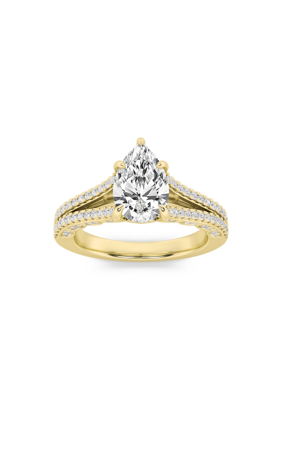 2Cttw Pear Shaped Lab Grown Diamond (F/VS) Split Shank Accented Engagement Ring in 14K Gold