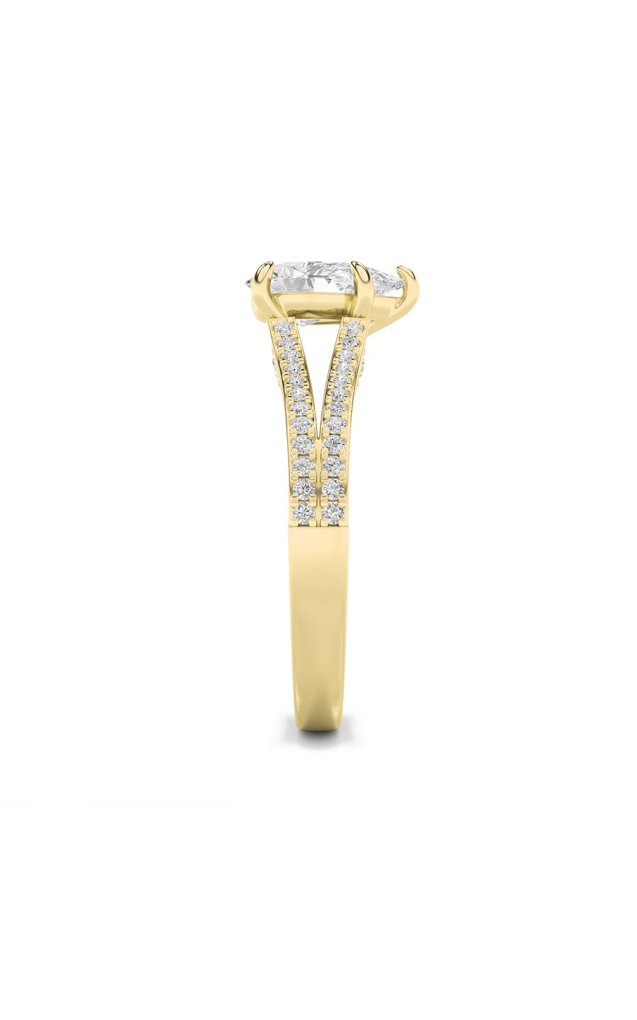 2Cttw Pear Shaped Lab Grown Diamond (F/VS) Split Shank Accented Engagement Ring in 14K Gold