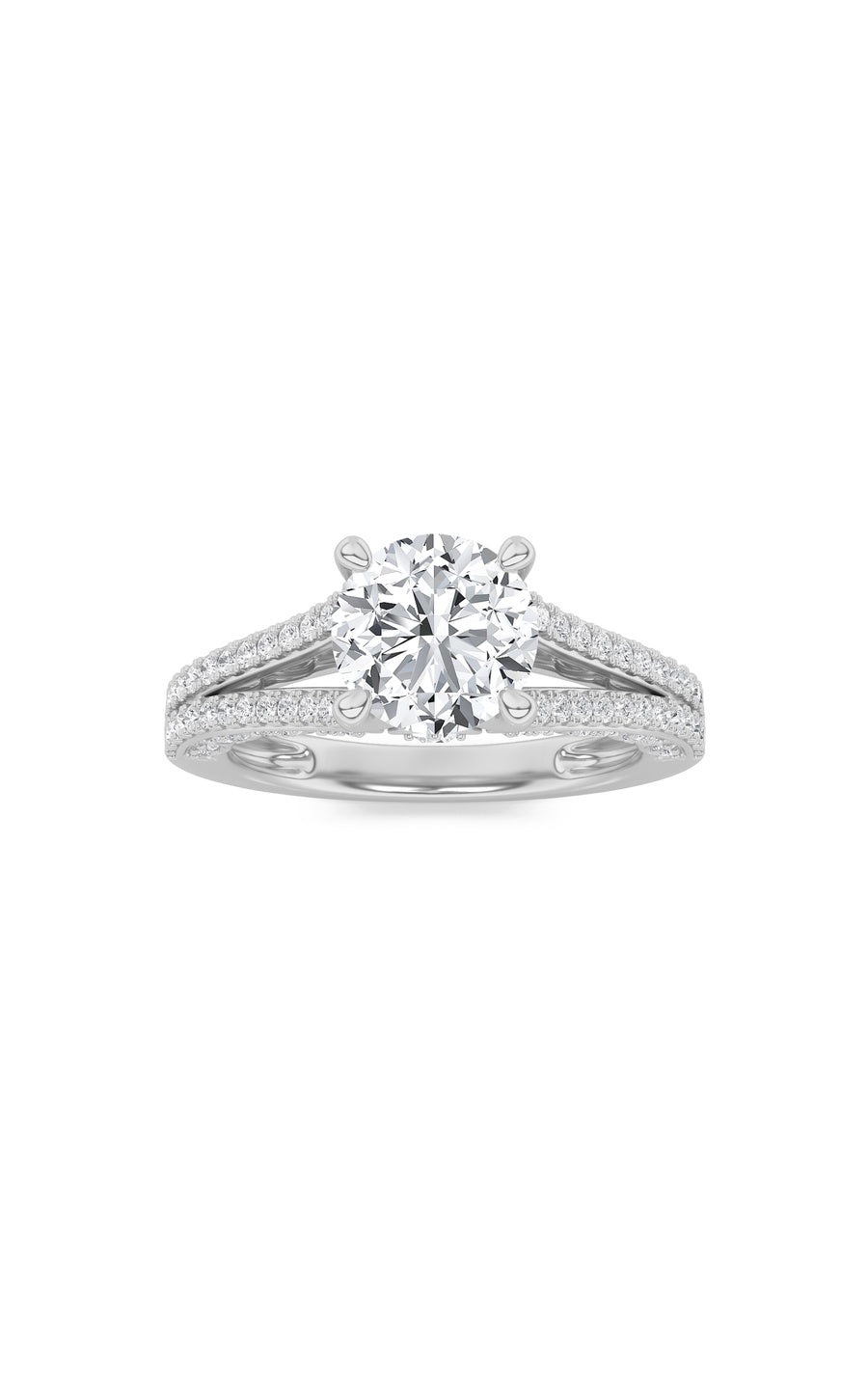 2Cttw Round Shaped Lab Grown Diamond (F/VS) SplitShank Accented Engagement Ring in 14K Gold