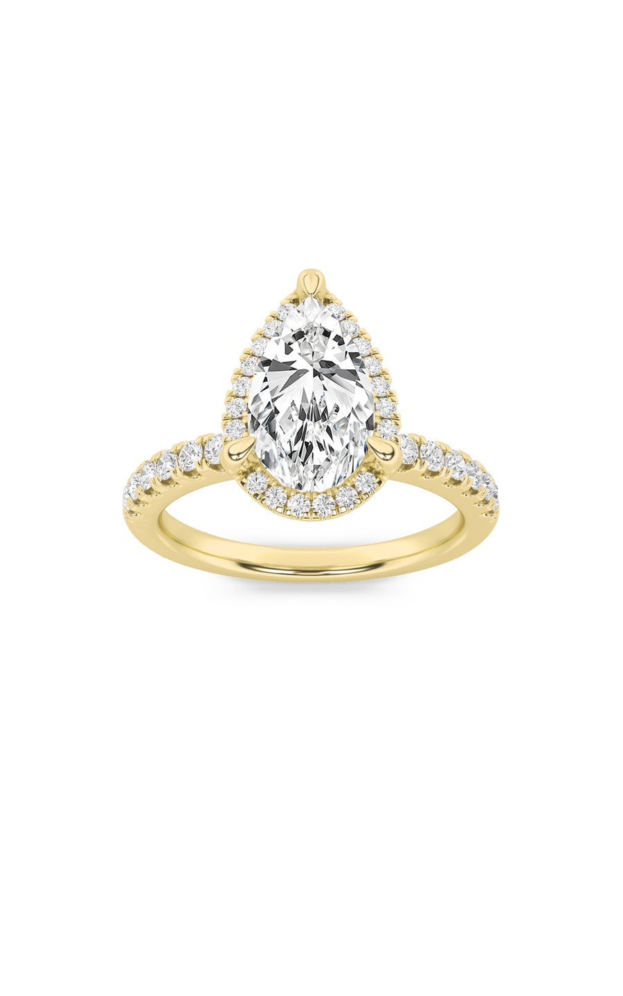 2Cttw Pear Shaped Lab Grown Diamond (F/VS) Halo Accented Engagement Ring in 14K Gold