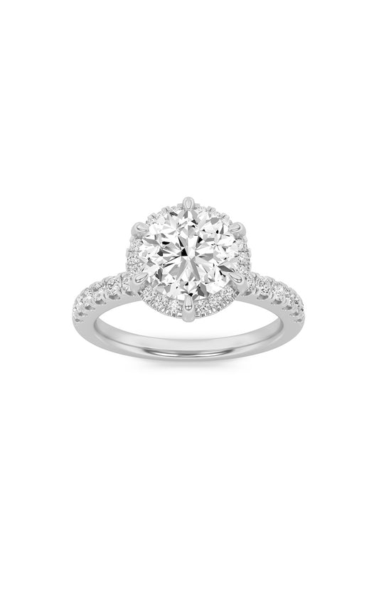 2Cttw Round Shaped Lab Grown Diamond (F/VS) Halo Accented Engagement Ring in 14K Gold