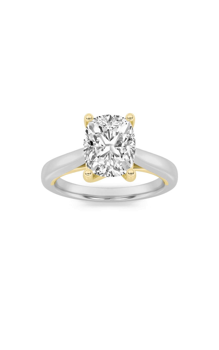 1.5Cttw Elongated Cushion Shaped Lab Grown Diamond(F/VS) Two Tone Cathedral Shank Engagement Ring in 14K Gold