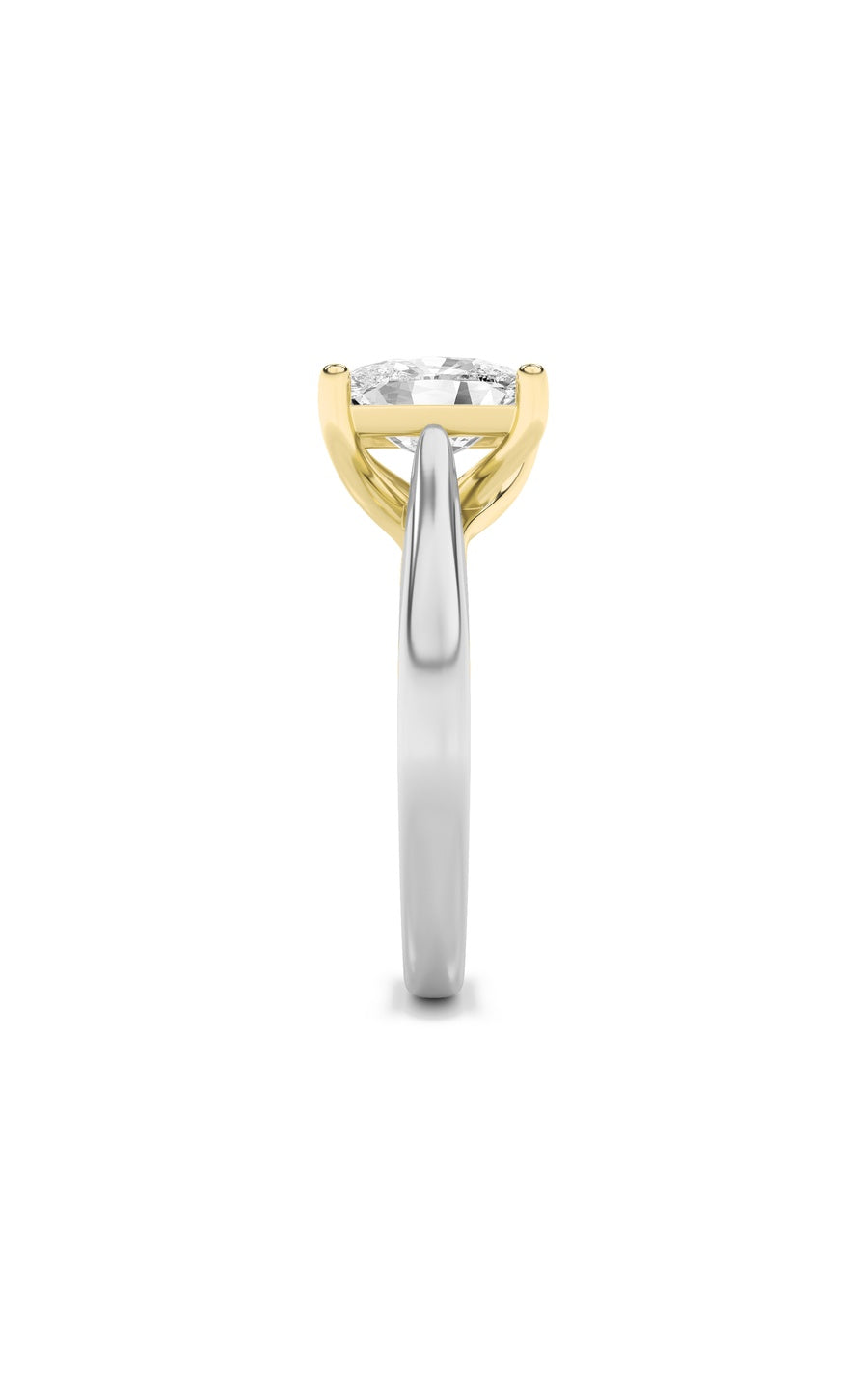 1.5CTW Elongated Cushion Shaped Lab Grown Diamond (F/VS) Two Tone Cathedral Shank Engagement Ring in 14K Gold