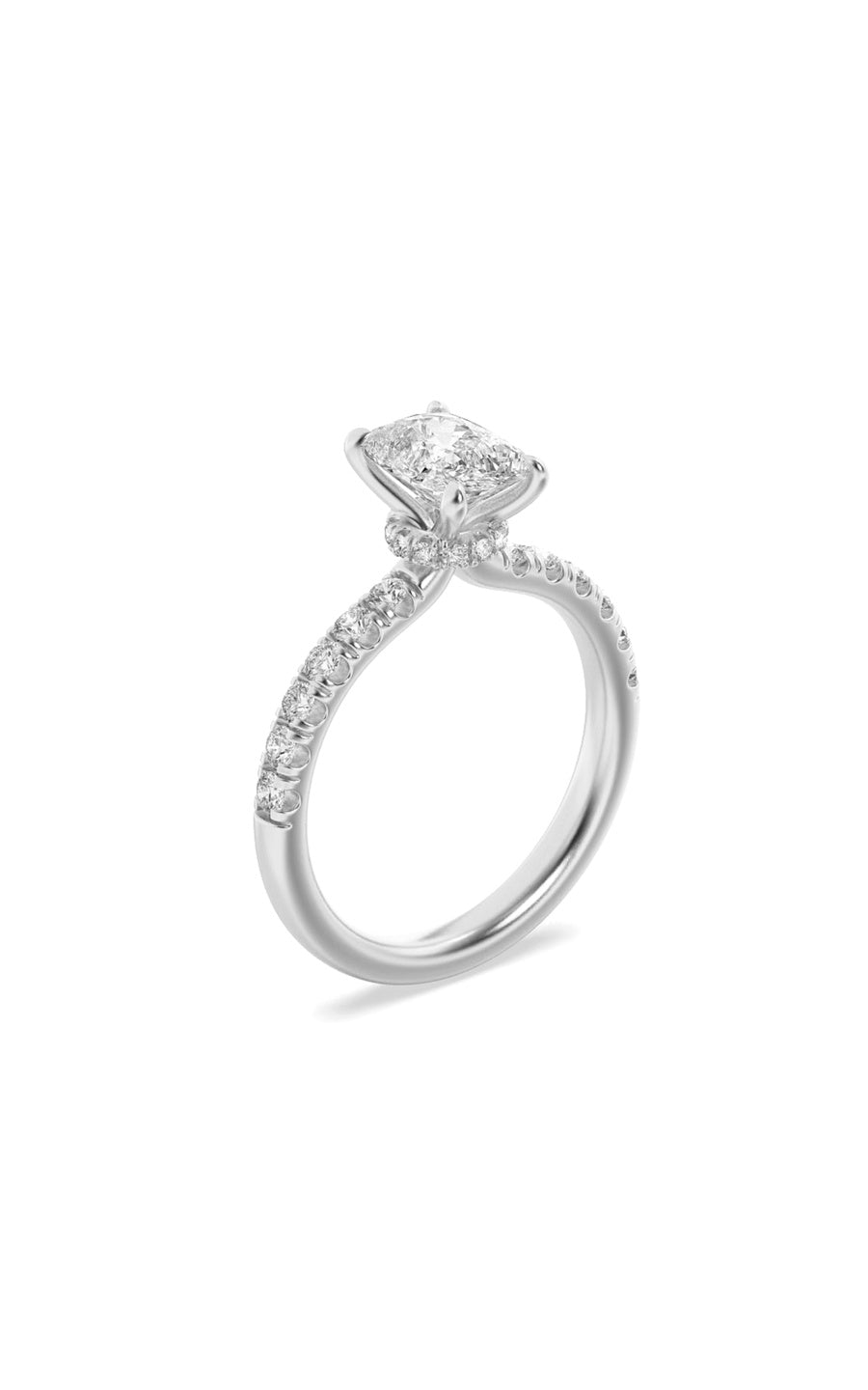 2Cttw Elongated Cushion Shaped Lab Grown Diamond (F/VS) Hidden Halo Accented Ring in 14K Gold