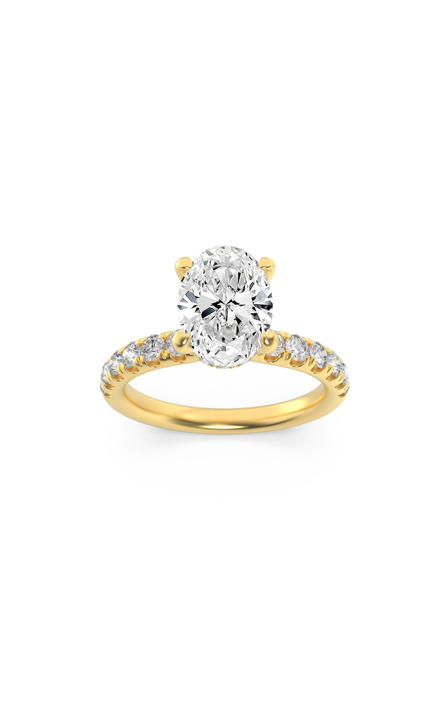 2Cttw Oval Shaped Lab Grown Diamond (F/VS) HiddenHalo Accented Ring in 14K Gold