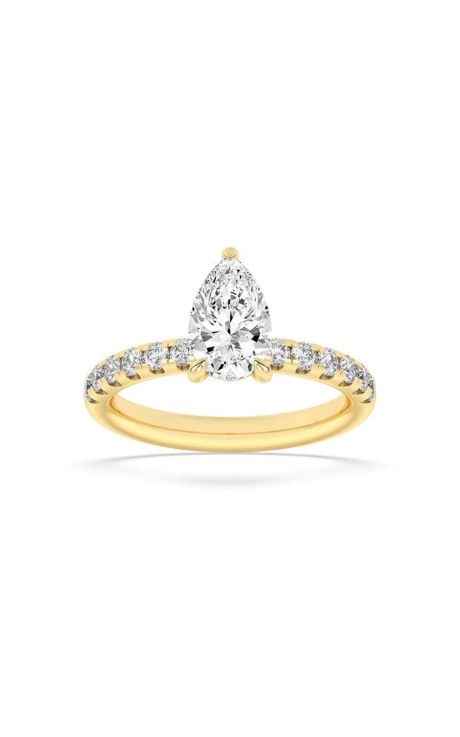 2Cttw Pear Shaped Lab Grown Diamond (F/VS) HiddenHalo Accented Ring in 14K Gold