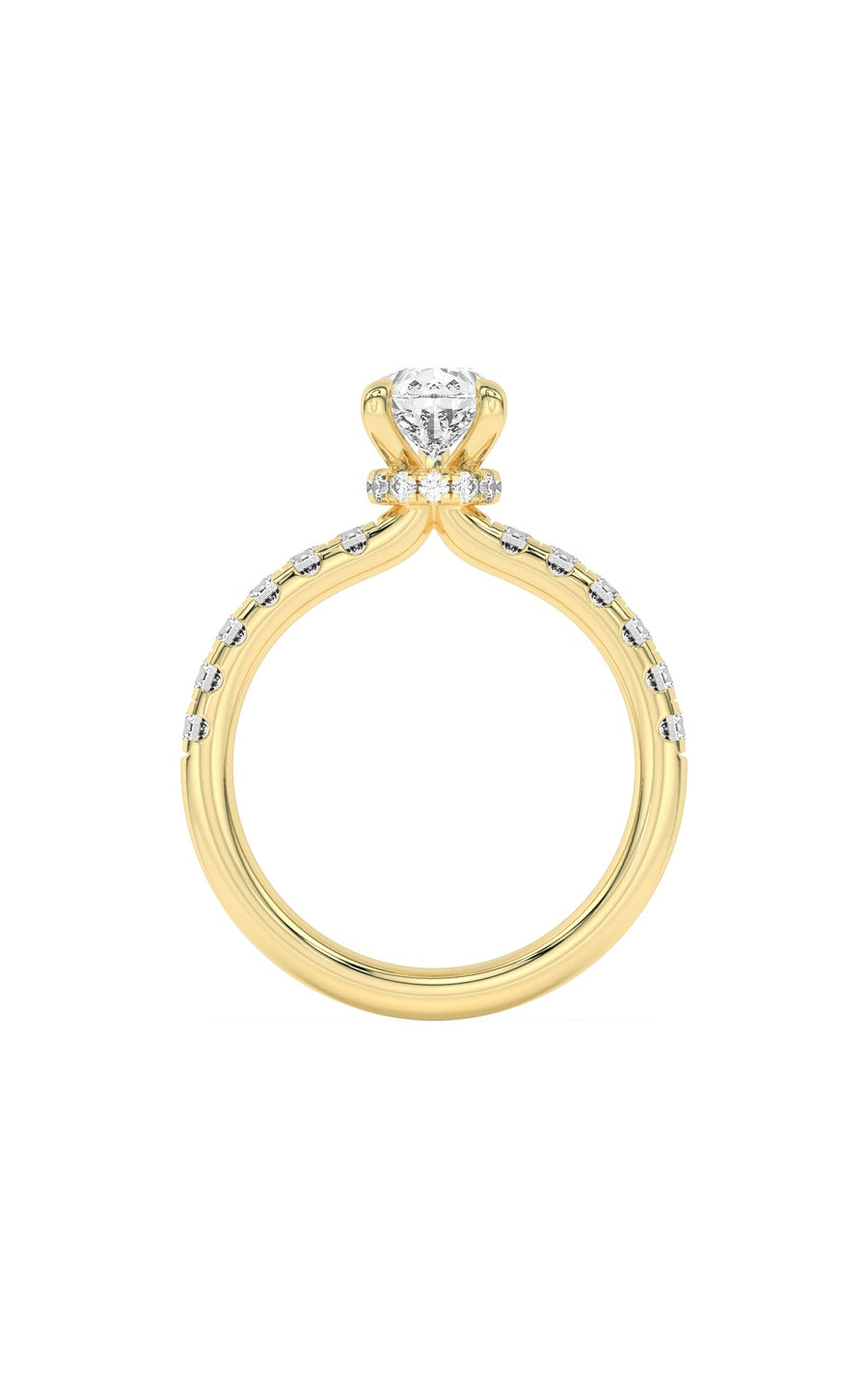 2Cttw Pear Shaped Lab Grown Diamond (F/VS) HiddenHalo Accented Ring in 14K Gold