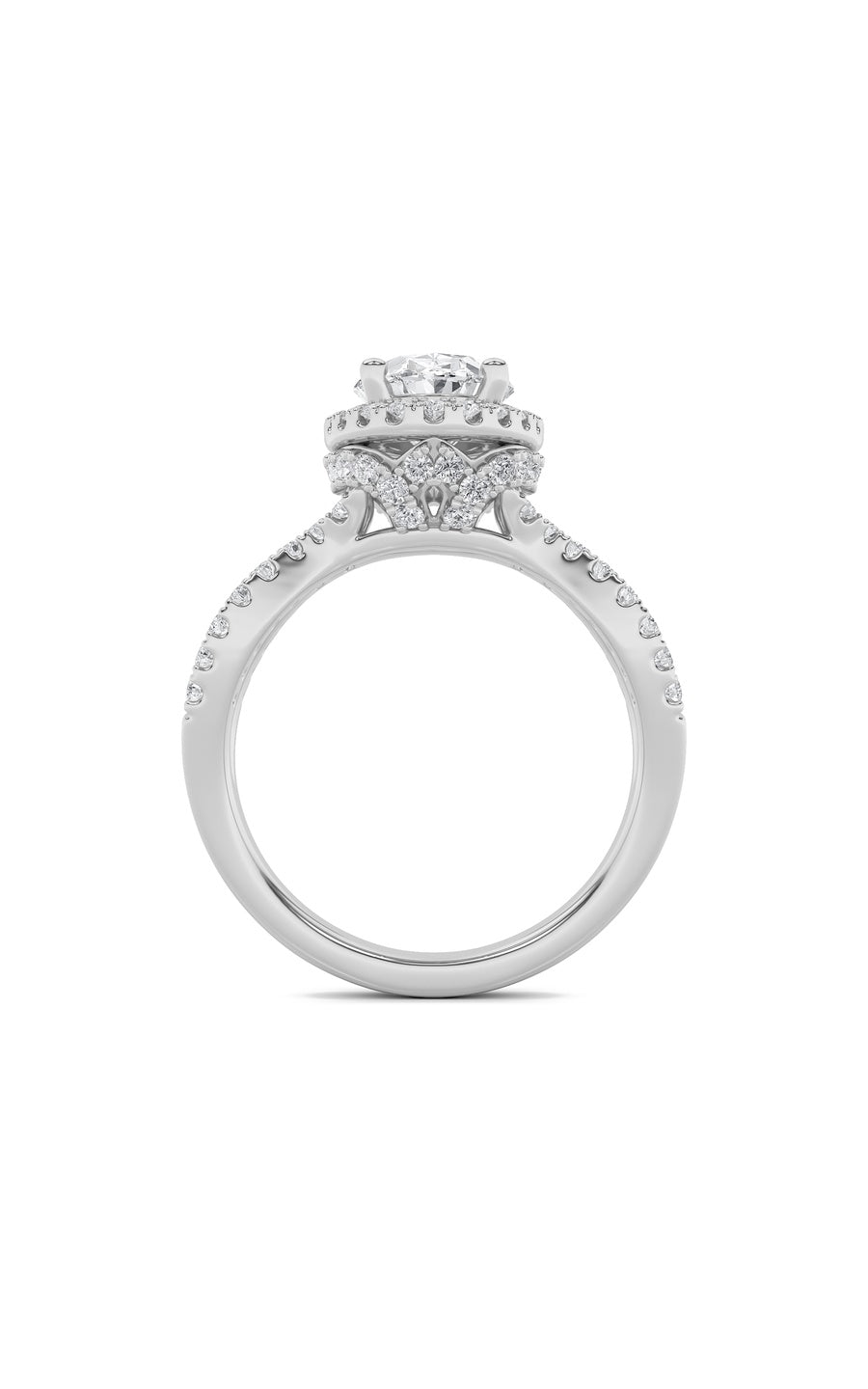 2Cttw Oval Shaped Lab Grown Diamond (F/VS) Split Shank Halo Accented Engagement Ring in 14K Gold