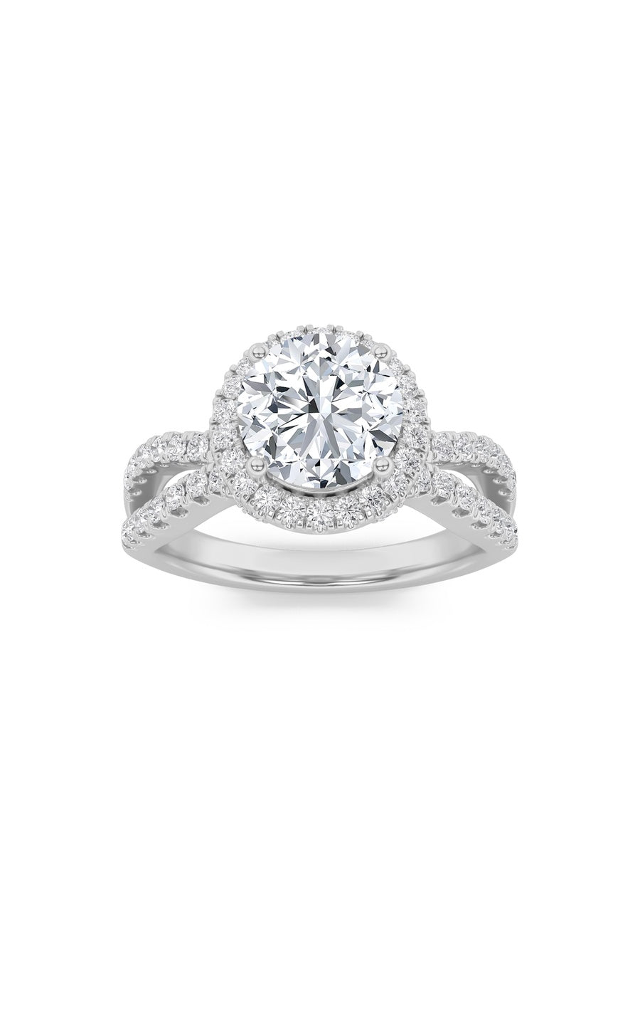 2Cttw Round Shaped Lab Grown Diamond (F/VS) SplitShank Halo Accented Engagement Ring in 14K Gold