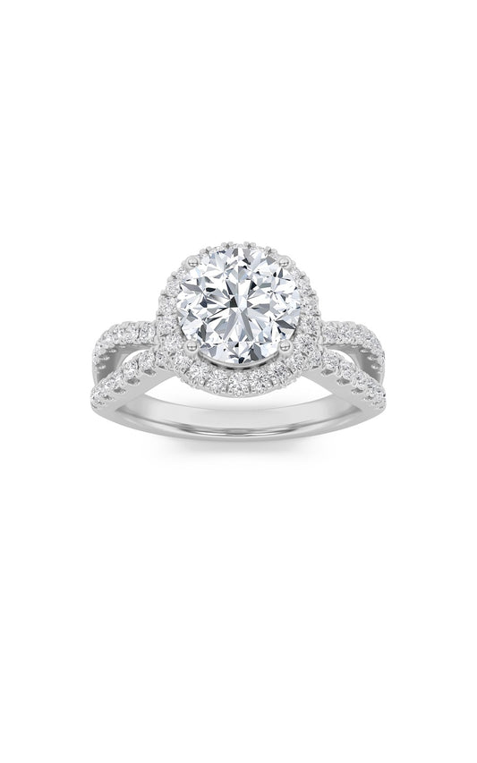 2Cttw Round Shaped Lab Grown Diamond (F/VS) SplitShank Halo Accented Engagement Ring in 14K Gold