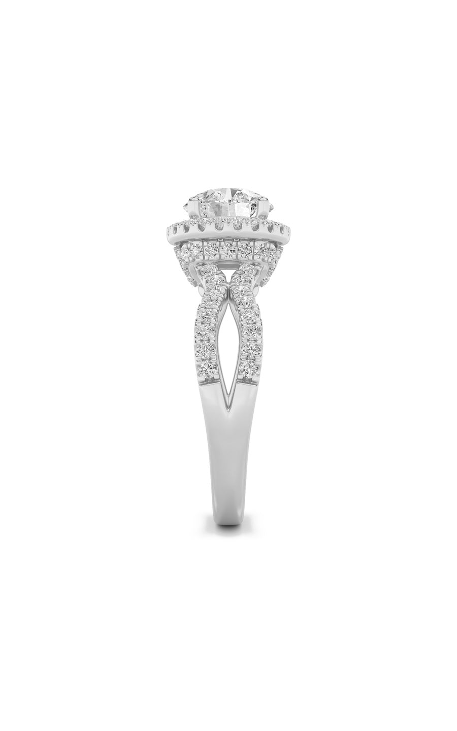 2Cttw Round Shaped Lab Grown Diamond (F/VS) SplitShank Halo Accented Engagement Ring in 14K Gold