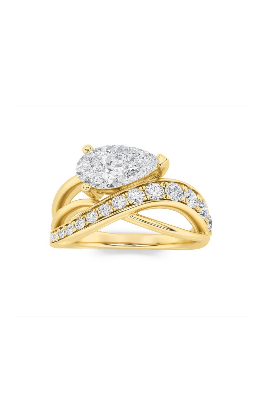 2Cttw Pear Shaped Lab Grown Diamond (F/VS) FashionAccentedEngagement Ring in 14K Gold