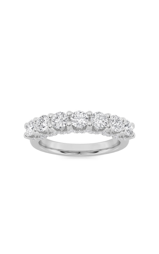1Cttw Round Shaped Lab Grown Diamond (F/VS) Accented Double Halo Set of Band and  Ring in 14K Gold