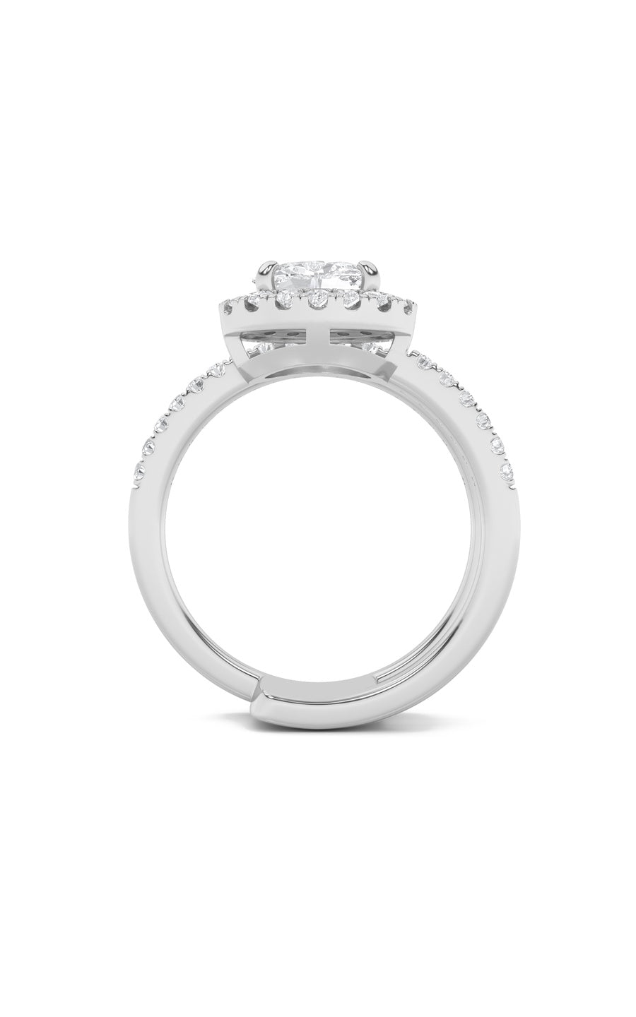 1Cttw Oval Shaped Lab Grown Diamond (F/VS) Halo Accented Fashion Ring in 14K Gold