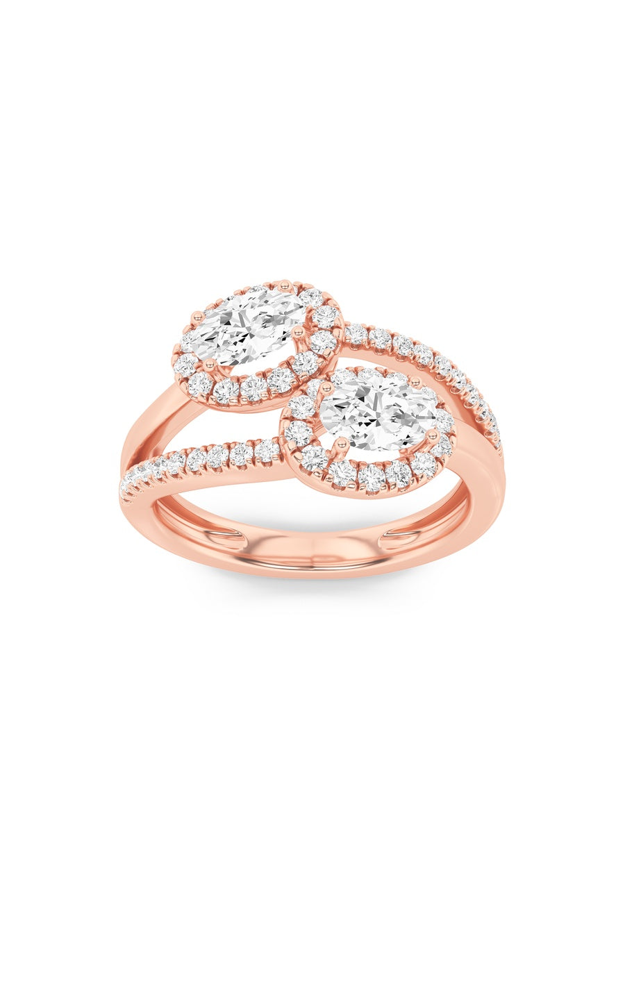 1Cttw Oval Shaped Lab Grown Diamond (F/VS) Accented Toi et Moi Fashiion Ring in 14K Gold