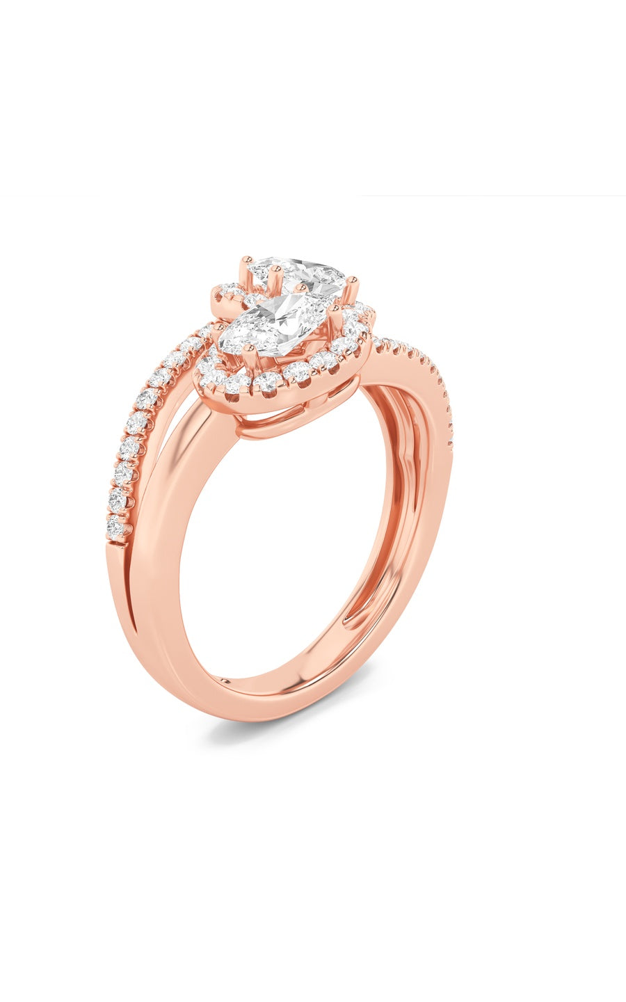1Cttw Oval Shaped Lab Grown Diamond (F/VS) Accented Toi et Moi Fashiion Ring in 14K Gold