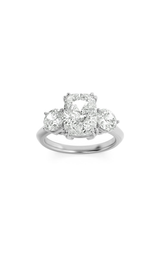 3Cttw Elongated Cushion Shaped Lab Grown Diamond (G/VS) Bold Three Stone Ring in 14K Gold