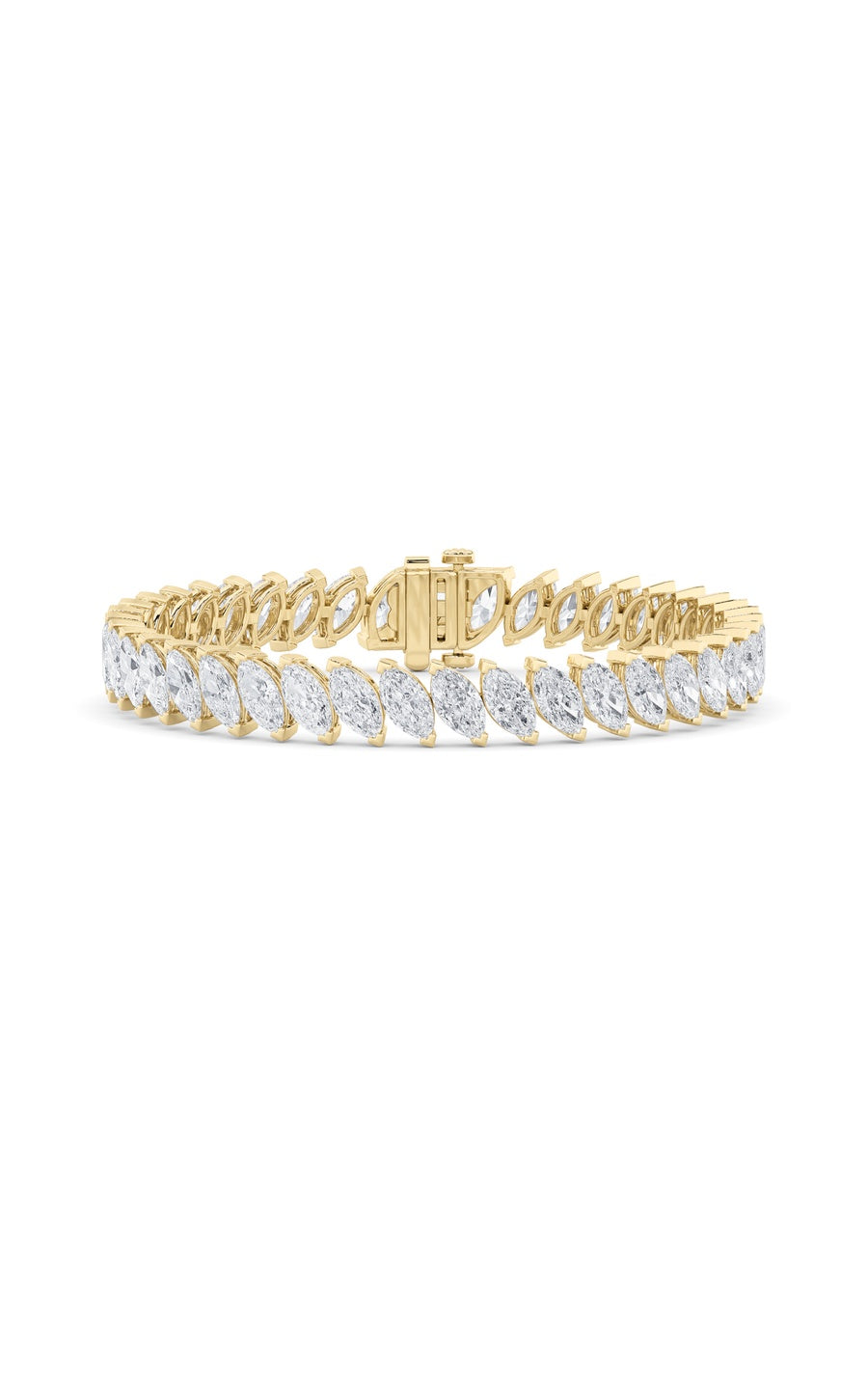 16.5Cttw Marquise Shaped Lab Grown Diamond (F/VS)Angled Line Bracelet in 14K Gold