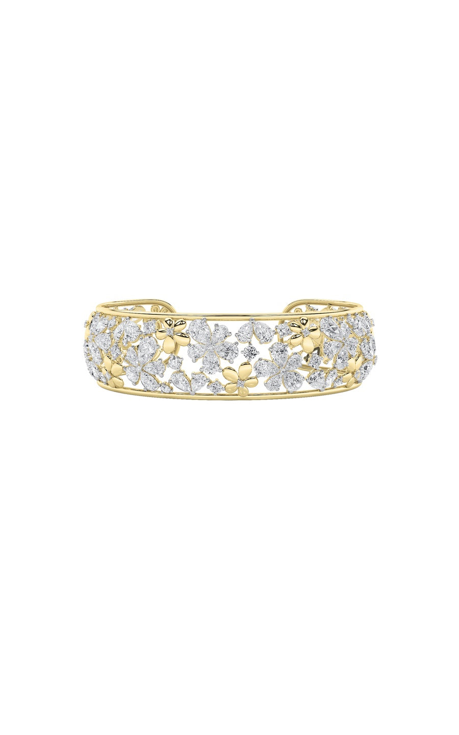 23.5CTW Mix Shaped Lab Grown Diamond (F/VS) Fancy Flower Bracelet in 14K Gold