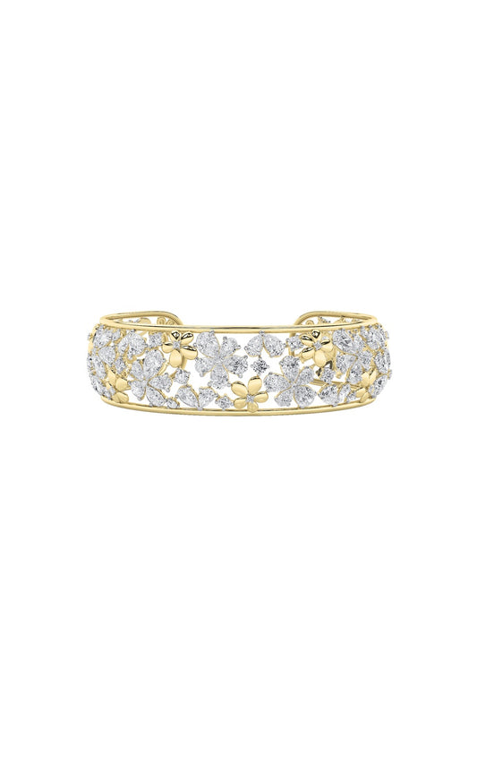 23.5Cttw Mix Shaped Lab Grown Diamond (F/VS) Fancy Flower Bracelet in 14K Gold